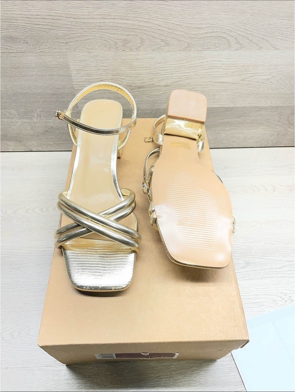Metallic Gold Crisscross Ankle-Strap Sandals for Women #197